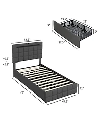 Upholstered Led Bed Frame with Headboard and 4 Drawers-Twin Size