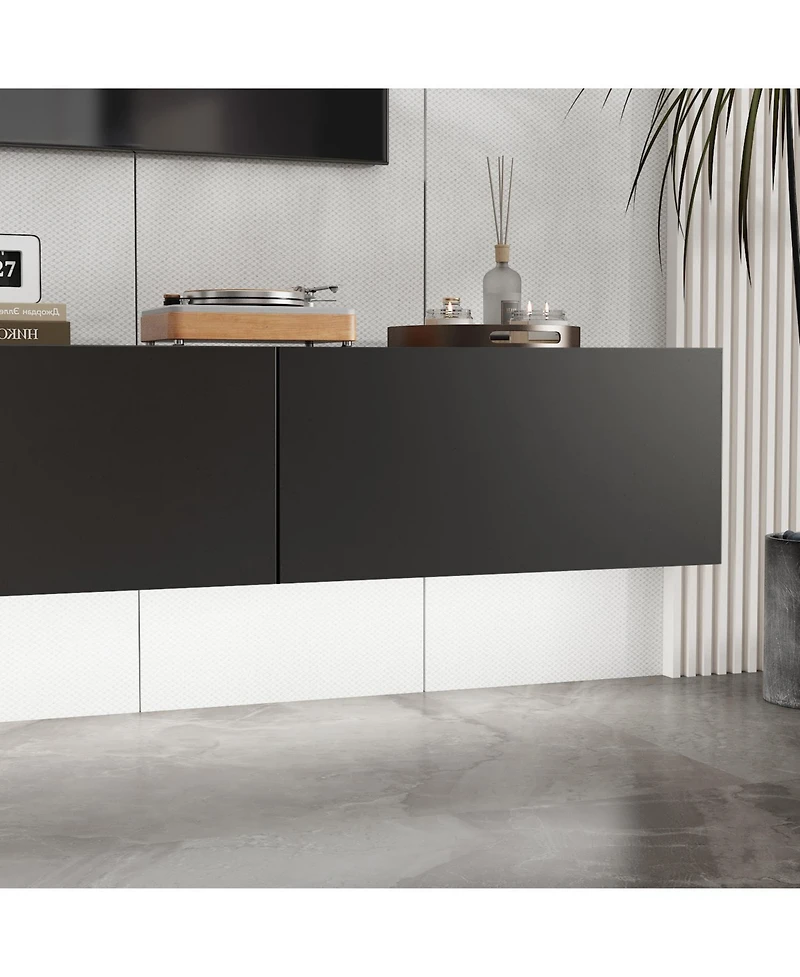 Wooden Tv stand with 3 drawers, wall-mountable media console, entertainment center with light strip