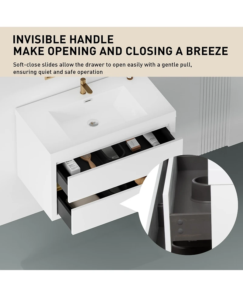 Casainc 36" Wall-Mounted Bathroom Vanity with Sink, Floating Bathroom Storage Cabinet with Stone Resin Countertop and Soft Close Drawers