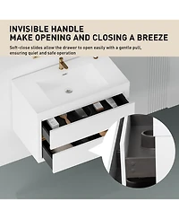 Casainc 36" Wall-Mounted Bathroom Vanity with Sink, Floating Bathroom Storage Cabinet with Stone Resin Countertop and Soft Close Drawers