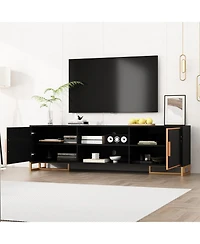 Tv Stand with 2 Doors and Metal Handles and Feet, Media Console, Entertainment Center