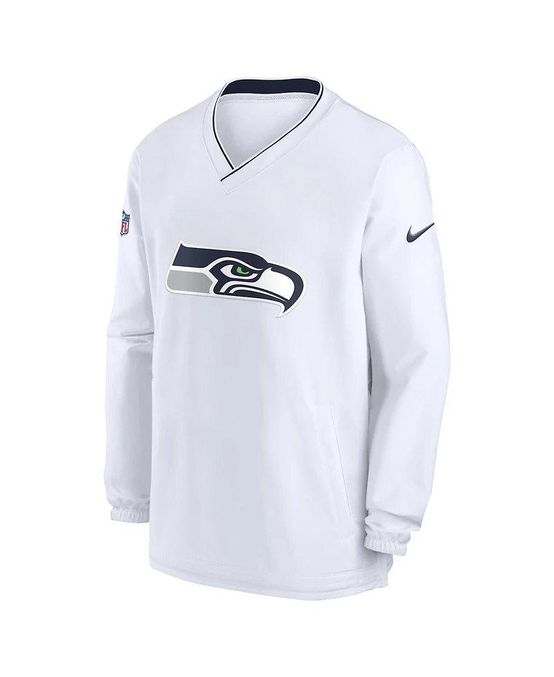 Nike Men's White Seattle Seahawks 2023/24 Sideline Repel V-Neck Long Sleeve Pullover Windshirt