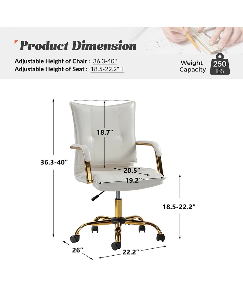 Modern Home Office Desk Chair with Golden Legs