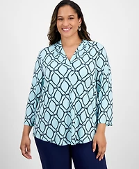 Jm Collection Plus Printed V-Neck Top