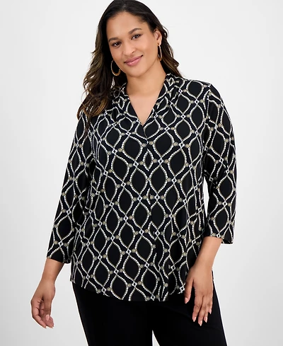 Jm Collection Plus Size Printed V-Neck Top, Exclusive at Macy's