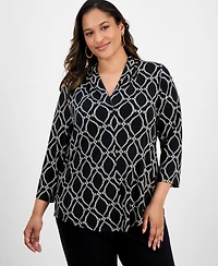Jm Collection Plus Size Printed V-Neck Top, Exclusive at Macy's