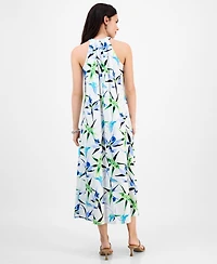 I.n.c. International Concepts Petite Printed Linen-Blend Halter-Neck Sleeveless Maxi Dress, Exclusively at Macy's