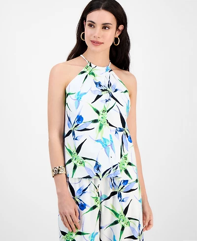I.n.c. International Concepts Petite Printed Linen-Blend Sleeveless Top, Exclusively at Macy's