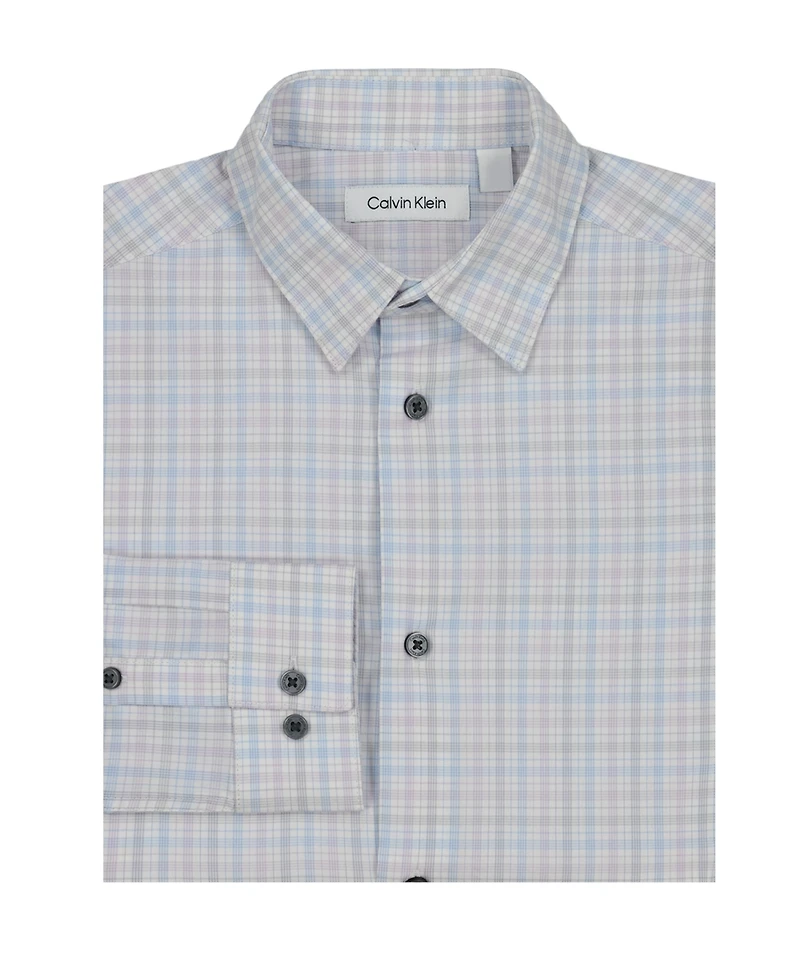 Calvin Klein Big Boys Long Sleeve Stretch Multi Plaid Shirt