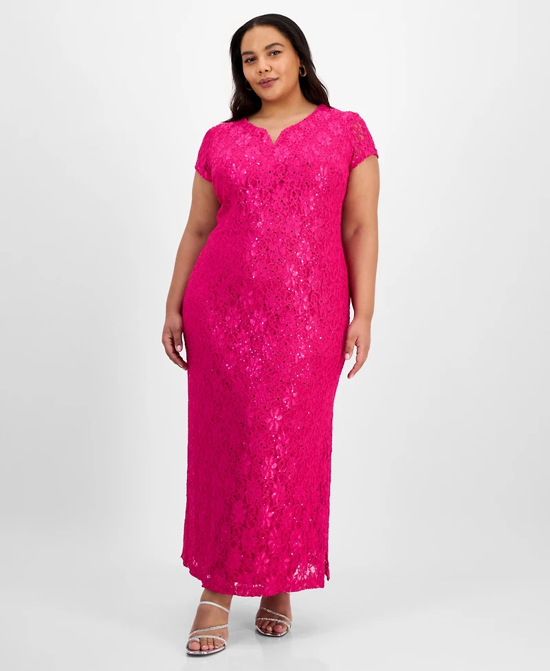 Connected Plus Size Sequined Lace Gown