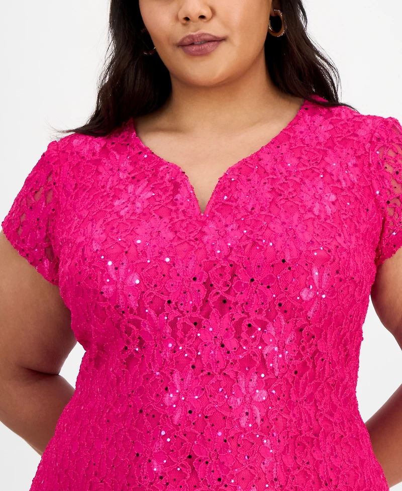 Connected Plus Size Sequined Lace Gown
