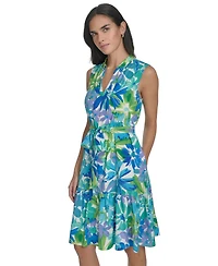 Jessica Howard Petite Printed Tie-Waist Tiered Dress