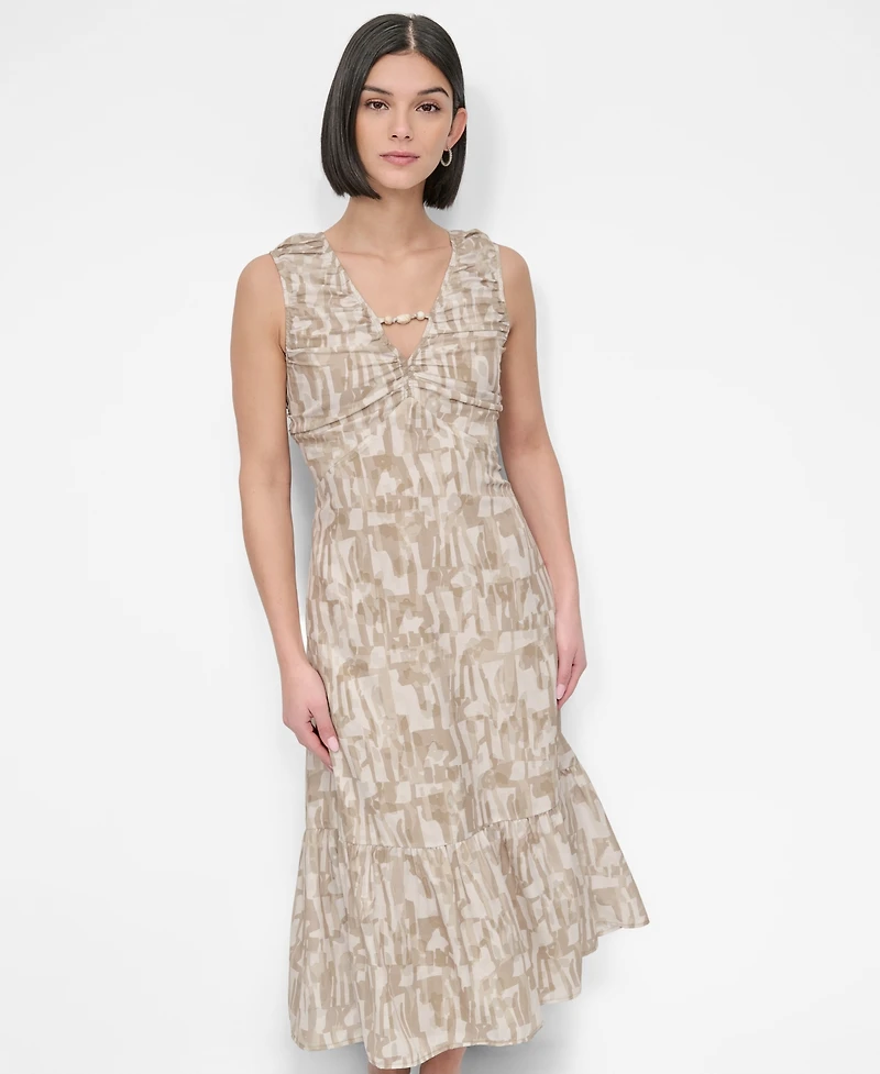 Dkny Women's City Burnout Beaded-Trim V-Neck Dress