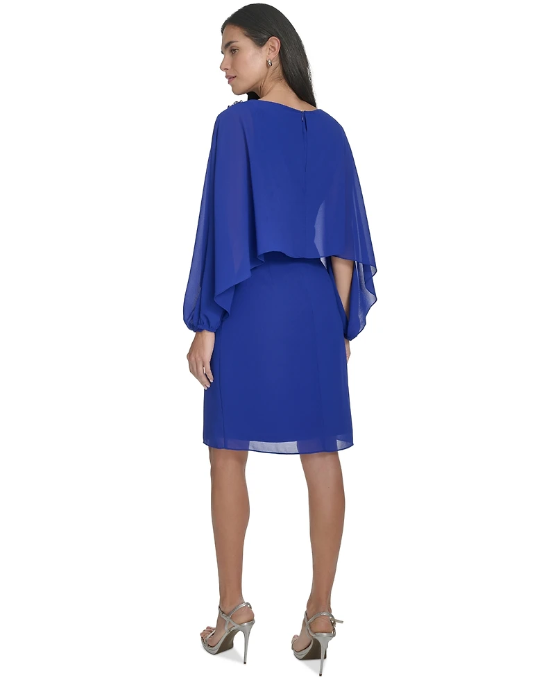 Jessica Howard Women's Long Sleeve Cape-Overlay Shift Dress