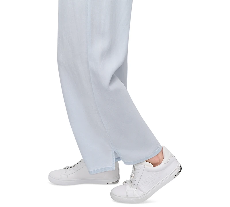 Dkny Jeans Petite Chambray Smocked-Waist Wide-Leg Pants