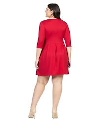 24seven Comfort Apparel Plus Size Fit and Flare Elbow Sleeves Dress