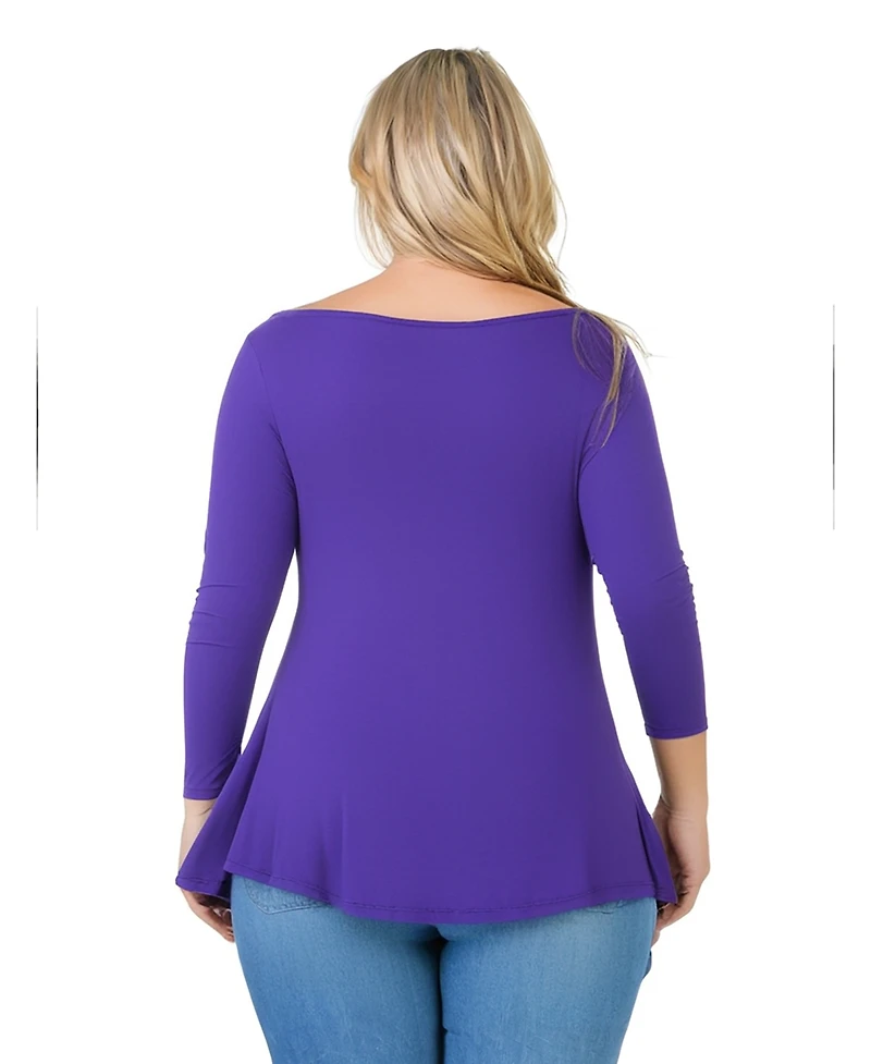24seven Comfort Apparel Plus Size Ruched Sleeve Swing Tunic Top
