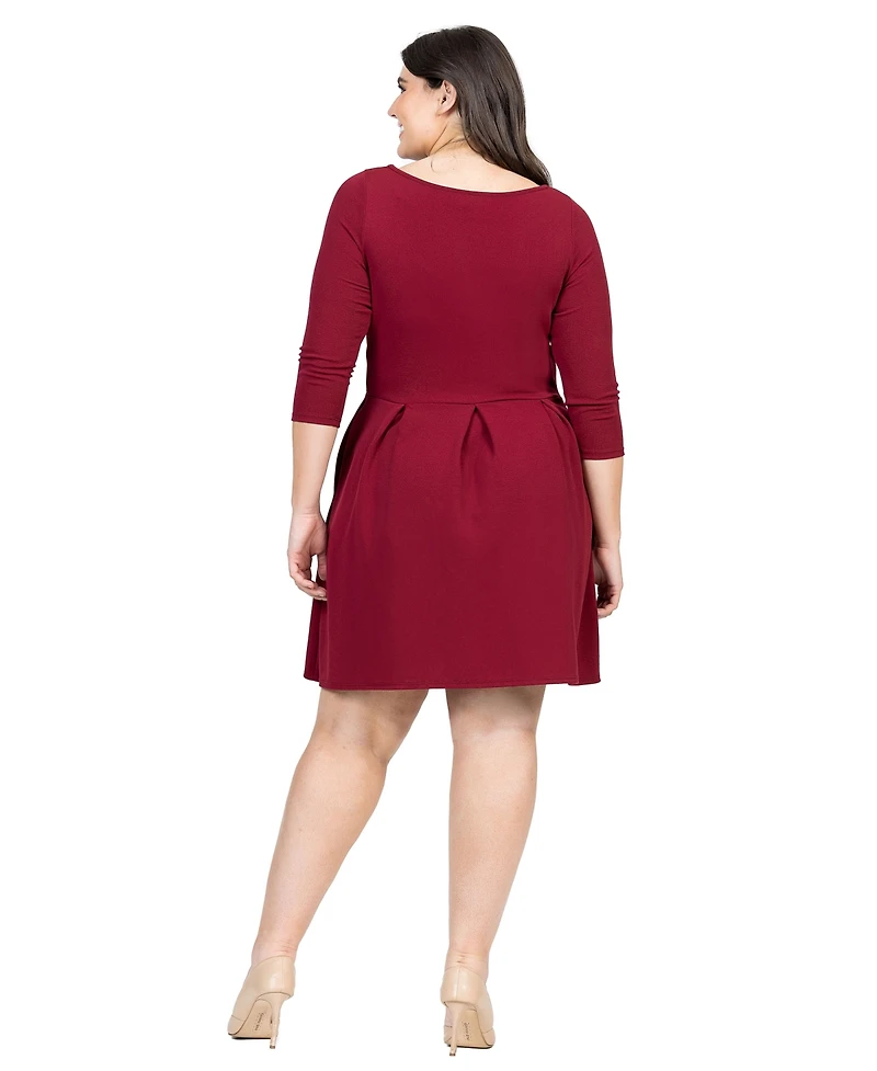 24seven Comfort Apparel Plus Perfect Fit and Flare Pocket Dress