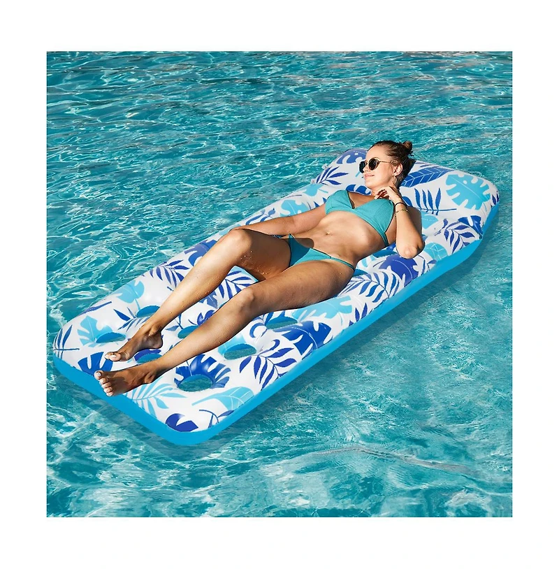 2 Piece Float Set Lounger Inflatable Pool Floats Reclining Chair Pedal Cup Holder White Blue