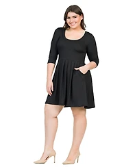 24seven Comfort Apparel Plus Fit and Flare Elbow Sleeves Dress