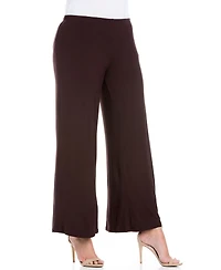 24seven Comfort Apparel Plus Elastic Waist Flared Leg Palazzo Pants