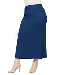 24seven Comfort Apparel Plus Comfortable Fold Over Maxi Skirt
