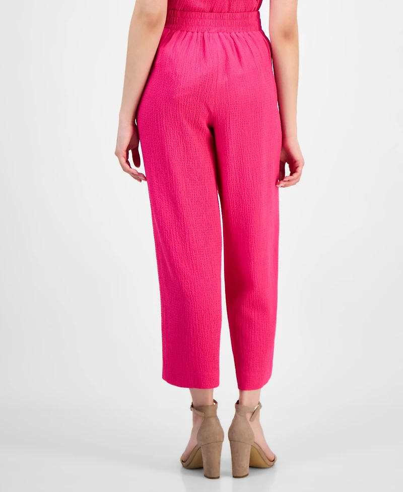 Ak Anne Klein Petite Textured Pull-On Mid-Rise Wide-Leg Pants