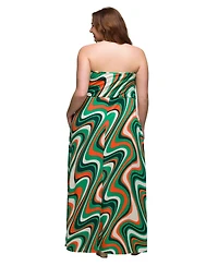 24seven Comfort Apparel Plus A-Line Strapless Maxi Dress with Pockets