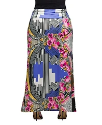 24seven Comfort Apparel Plus Print Fold Over Waist Maxi Skirt