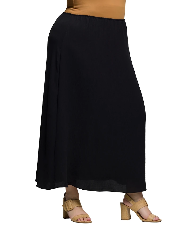 24seven Comfort Apparel Plus Elastic Waist A-Line Maxi Skirt