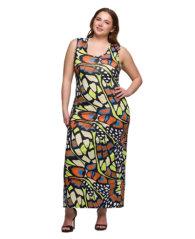 24seven Comfort Apparel Print Plus Razorback Tank Casual Maxi Dress