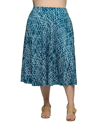 24seven Comfort Apparel Plus Size Print Elastic Waist Pocket Midi Skirt