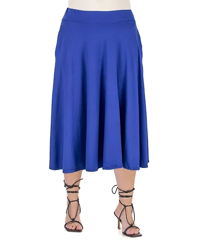 24seven Comfort Apparel Plus Elastic Waist Pleated Pocket Midi Skirt