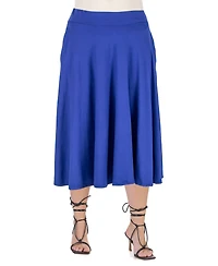 24seven Comfort Apparel Plus Elastic Waist Pleated Pocket Midi Skirt