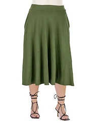 24seven Comfort Apparel Plus Elastic Waist Pleated Pocket Midi Skirt