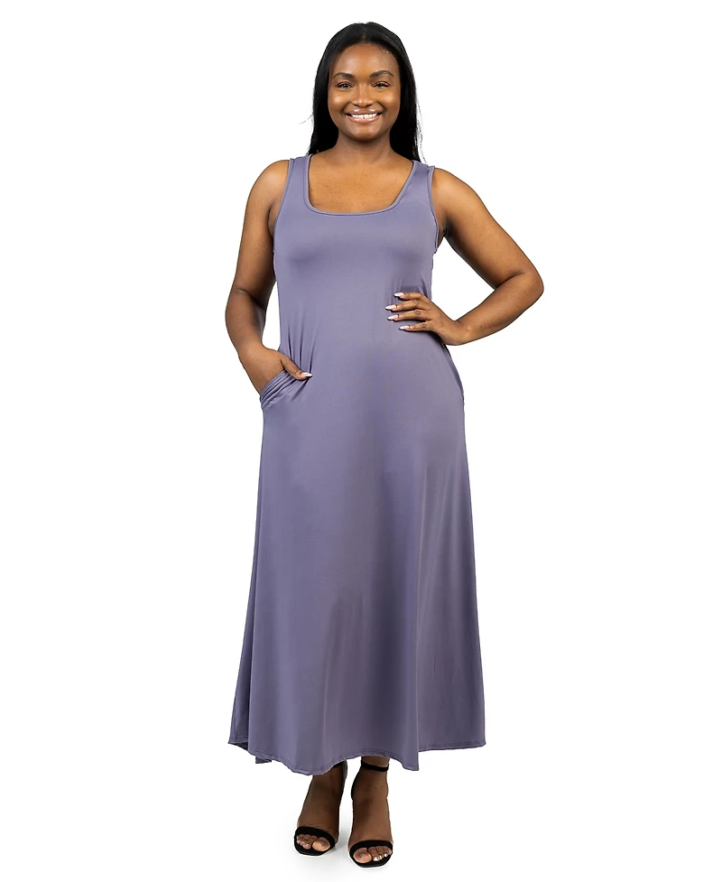 24seven Comfort Apparel Plus Sleeveless Tank Maxi Dress with Pockets