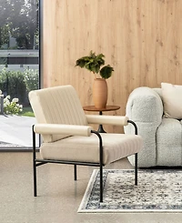 Glitzhome 34" Leatherette Mid-Century Modern and Fabric Combination Armchair