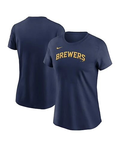 Nike Women's Navy Milwaukee Brewers Fuse Wordmark T-Shirt