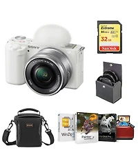 Sony Zv-E10 Mirrorless Camera with 16-50mm Lens, White Bundle with Mac Photo Editing Software Suite, 32GB Sd Memory Card, Shoulder Bag, 40.5mm Filter