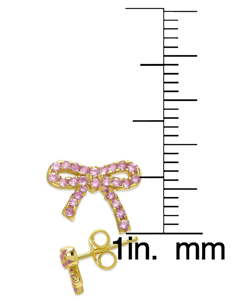 Lily Nily Girls Lab Ruby Bow Stud Earrings in 18K Gold over Sterling Silver