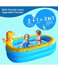 Inflatable Dinosaur Pool kid pool Kiddie Pool Indoor Outdoor Kids Swimming for Ages 2+ 67"x 41"x 32" Blue