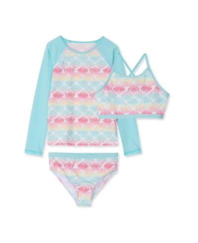 Lands' End Girls Chlorine Resistant Rash Guard Bikini Swimsuit Set