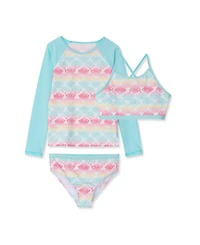 Lands' End Girls Chlorine Resistant Rash Guard Bikini Swimsuit Set