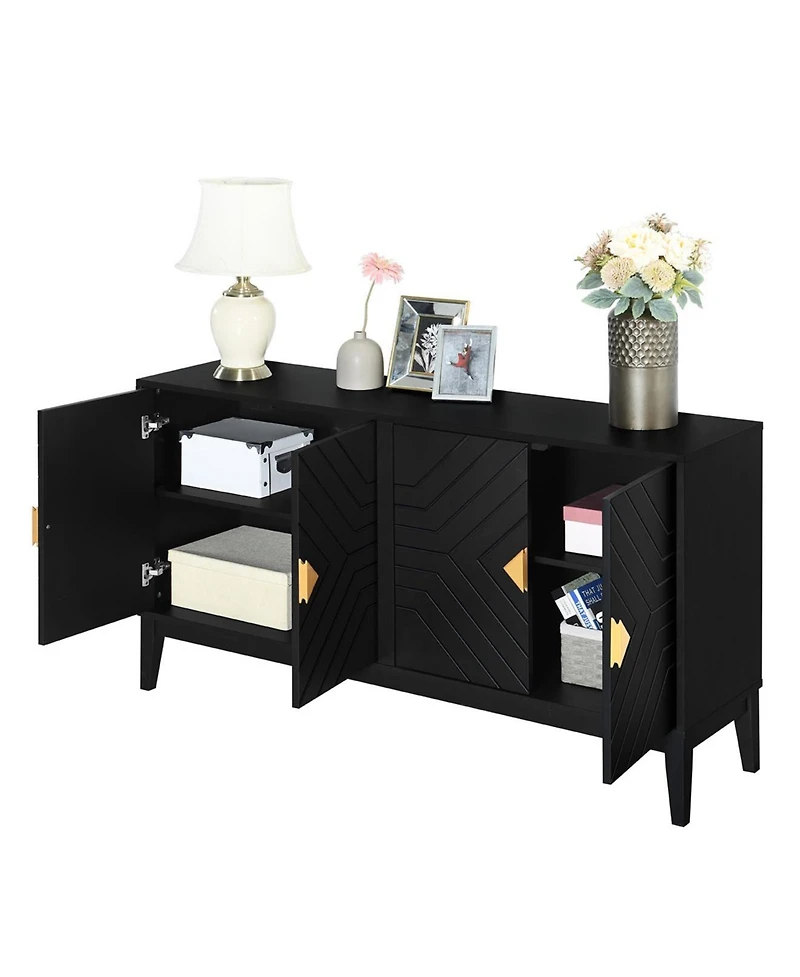 Streamdale 4-Door Black Sideboard Cabinet with Gold Handles and Adjustable Shelf