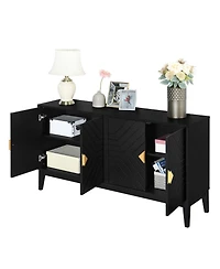 Streamdale 4-Door Black Sideboard Cabinet with Gold Handles and Adjustable Shelf