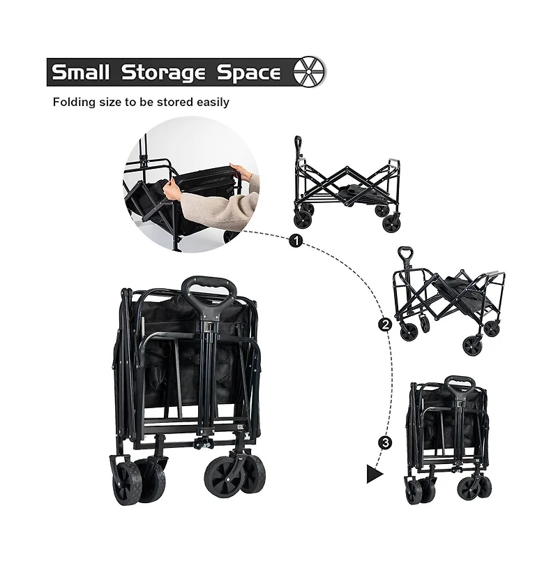 Collapsible Black Folding Camp Wagon with Wheels for Shopping Camping Beach