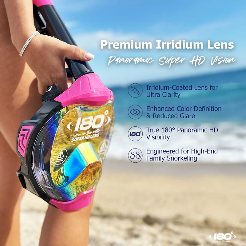 Moflow+ Irridium Full Face Snorkel Mask Black S/M – Panoramic View, CO2-Free, 4X Oxygen, Anti-Fog, Dry Snorkel, Camera Mount, Silicone, Premium