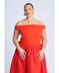 Eloquii Women's Plus Size Boat Neck Mixed Fabric Dress