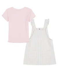 Tommy Hilfiger Toddler and Little Girls 2-Piece Ribbed T-Shirt Striped Denim Jumper Set