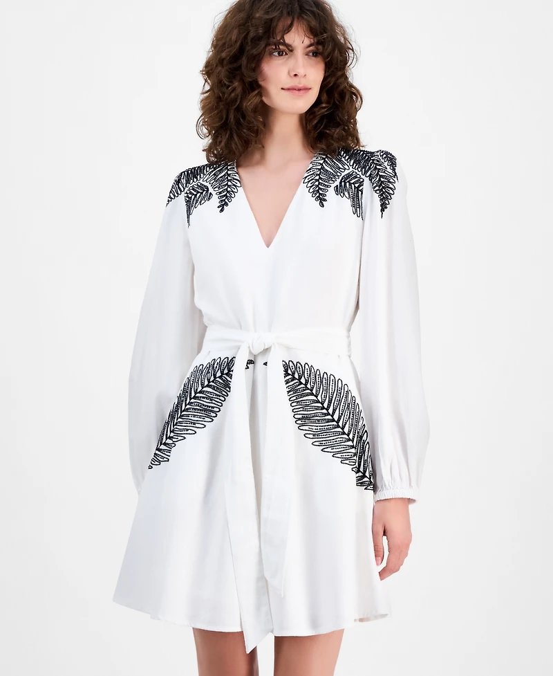 I.n.c. International Concepts Women's Palm Embellished Long-Sleeve Mini Dress, Macy's Exclusive